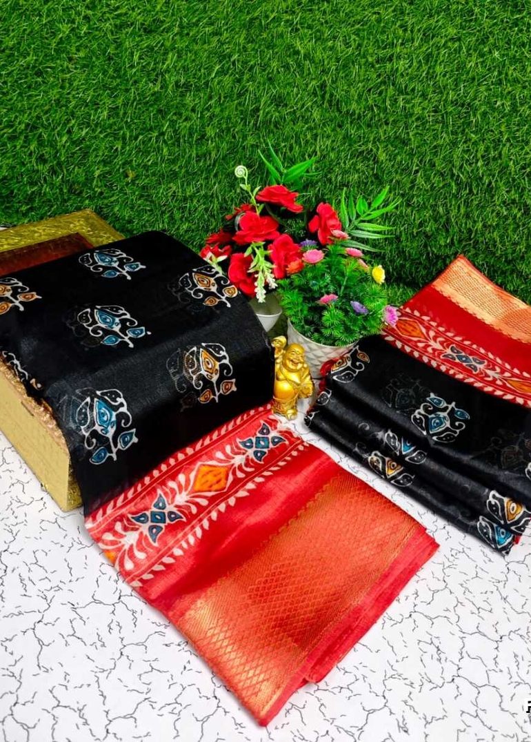 Fancy print office wear cotton sarees all over body  poo pattern design premium look lightweight comfortable wear - BLACK