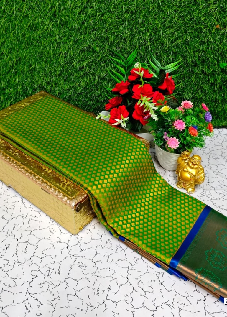 Bridal Silk Gold Silvar And Copper Zari Weave And Wedding Art Silk Sarees - GREEN COLOUR (5)
