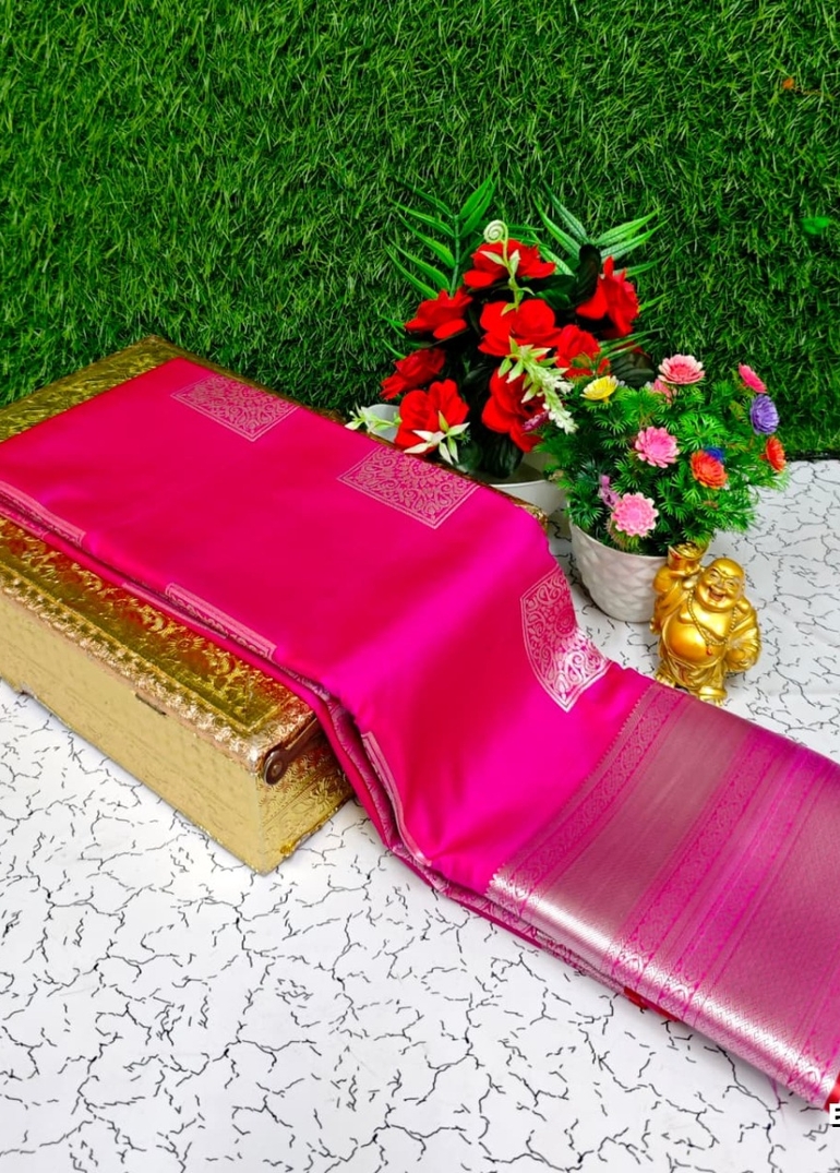 Bridal Silk Gold Silvar And Copper Zari Weave And Wedding Art Silk Sarees - DARK PINK (11)
