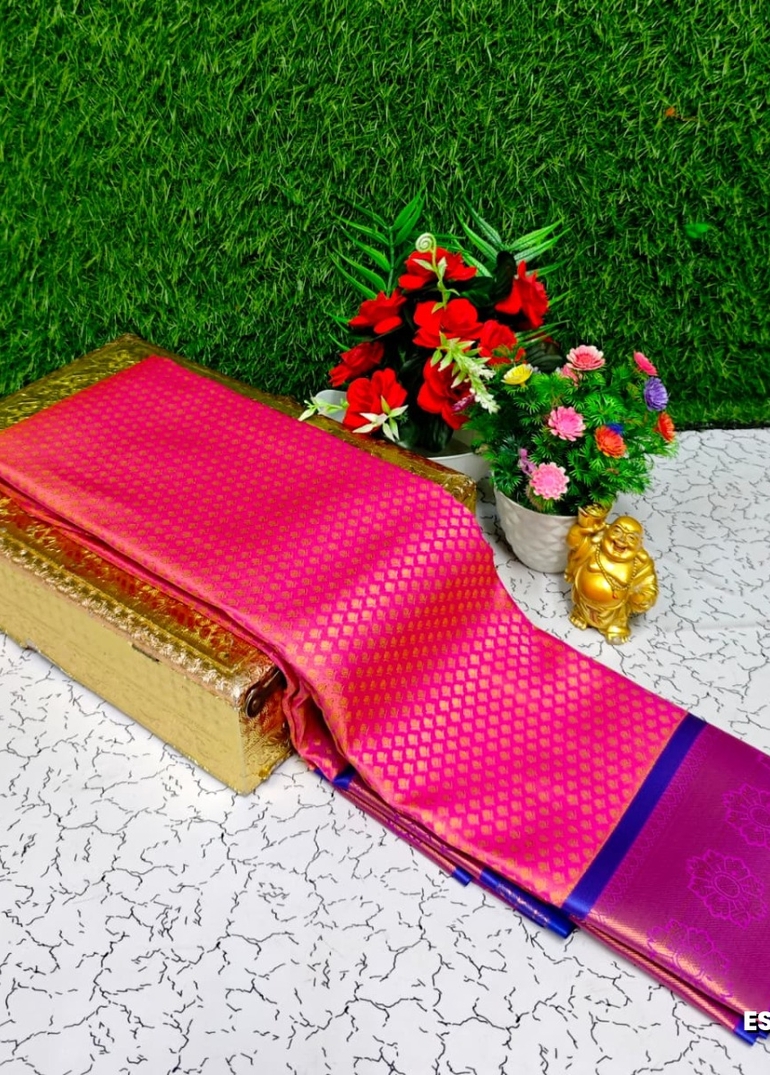 Bridal Silk Gold Silvar And Copper Zari Weave And Wedding Art Silk Sarees - LIGHT PINK (15)