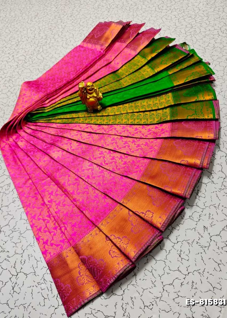 Bridal Silk Gold Silvar And Copper Zari Weave And Wedding Art Silk Sarees - DARK PINK (12)