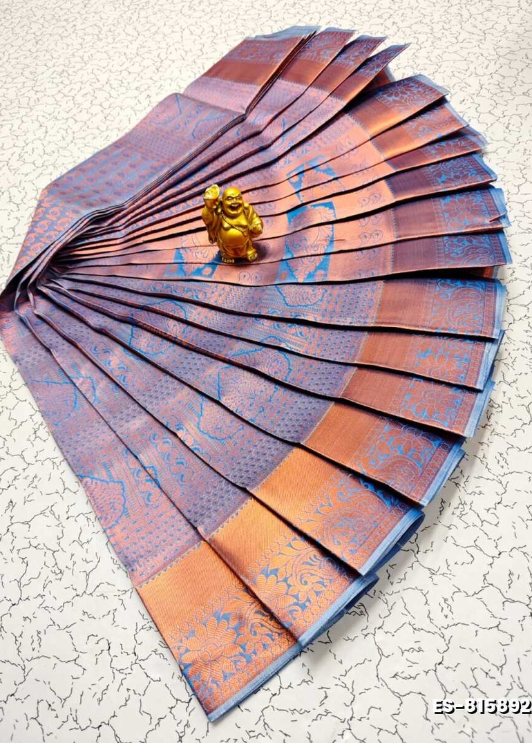 Bridal Silk Gold Silvar And Copper Zari Weave And Wedding Art Silk Sarees - LIGHT BLUE N (3)