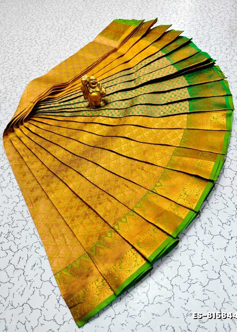 Bridal Silk Gold Silvar And Copper Zari Weave And Wedding Art Silk Sarees - LIGHT YELLOW (4)