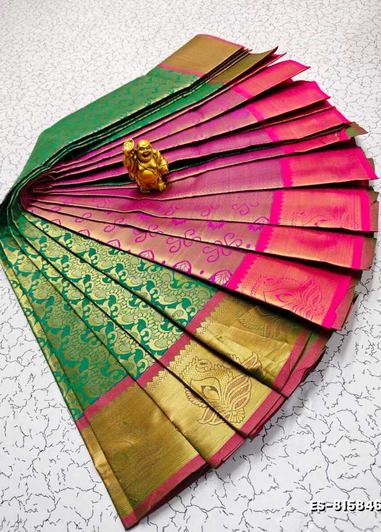 Bridal Silk Gold Silvar And Copper Zari Weave And Wedding Art Silk Sarees - LIGHT GREEN SHADE (4)