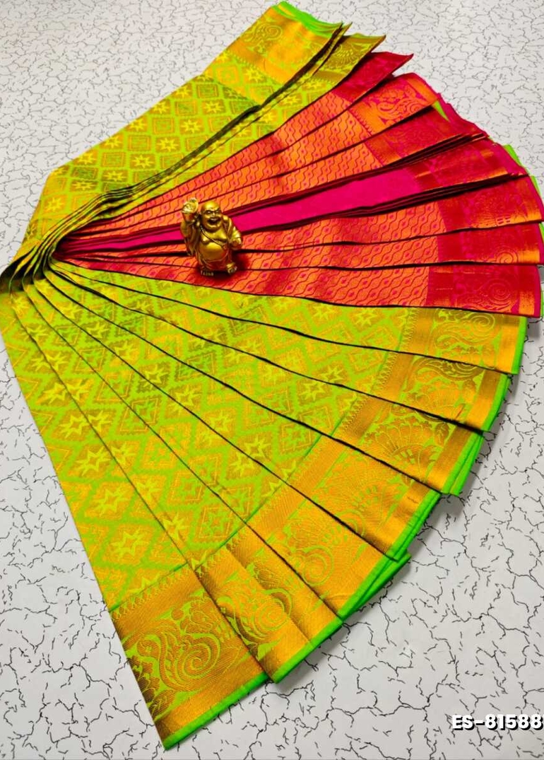 Bridal Silk Gold Silvar And Copper Zari Weave And Wedding Art Silk Sarees - FLORAISON GREEN (12)