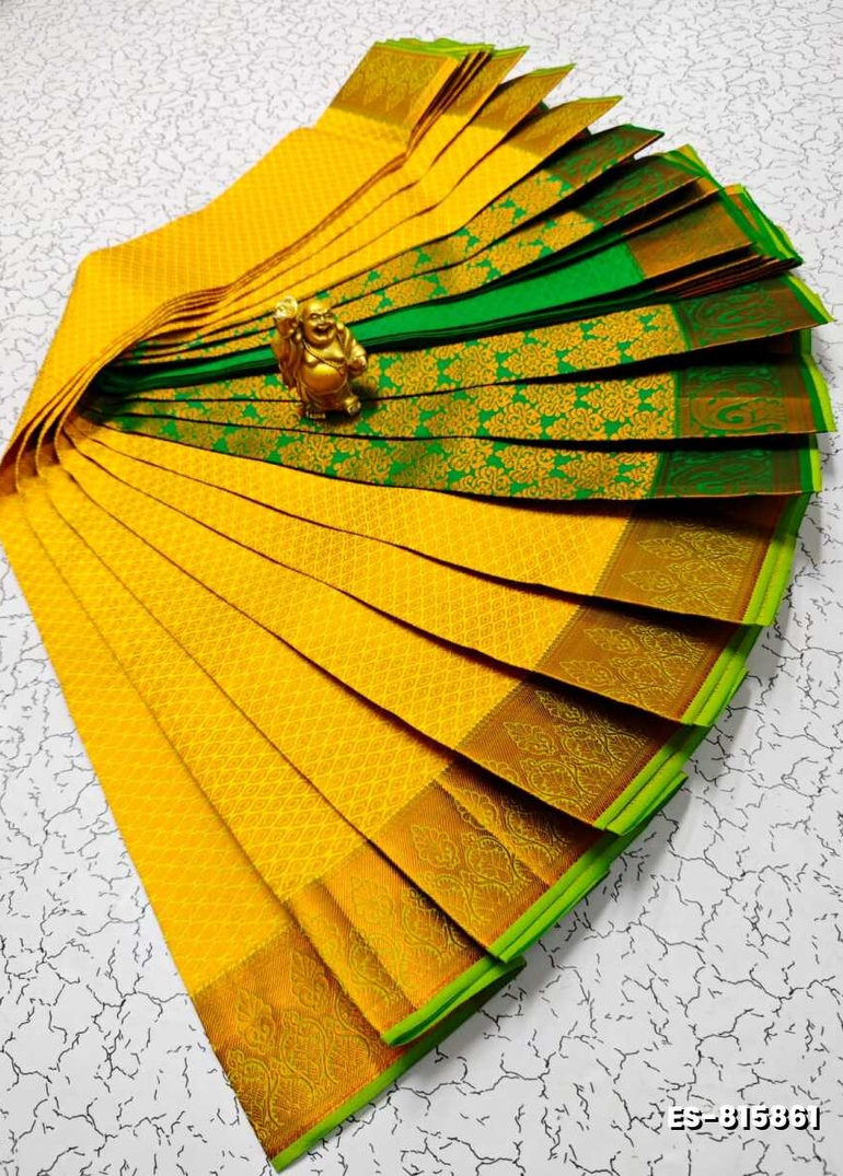 Bridal Silk Gold Silvar And Copper Zari Weave And Wedding Art Silk Sarees - YELLOW COLOR (3)