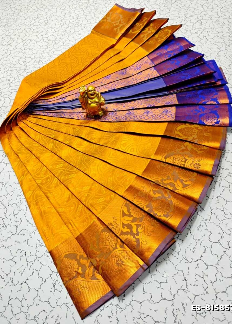 Bridal Silk Gold Silvar And Copper Zari Weave And Wedding Art Silk Sarees - LIGHT ORANGE (6)