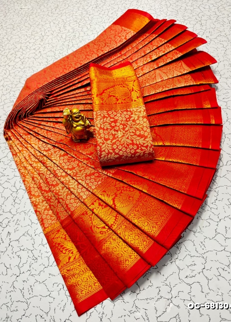 A "one gram gold trending tissue saree" typically refers to a saree made from a lightweight, sheer fabric known as tissue - RED (3)