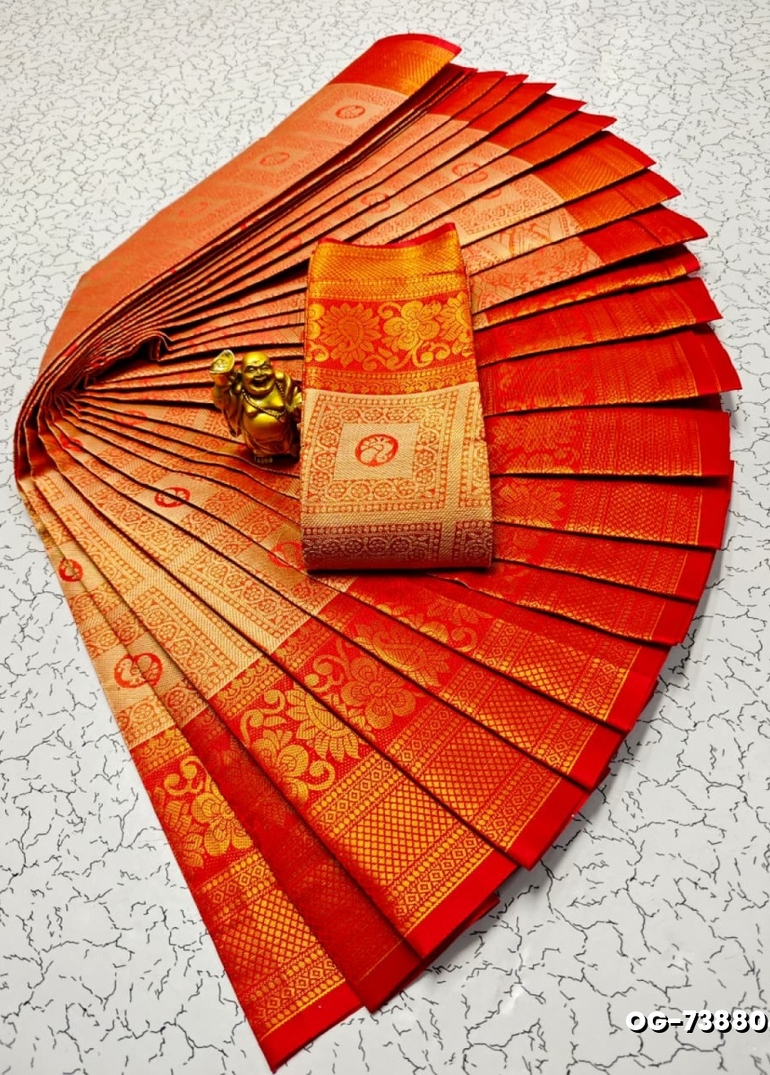 A "one gram gold trending tissue saree" typically refers to a saree made from a lightweight, sheer fabric known as tissue - RED (4)