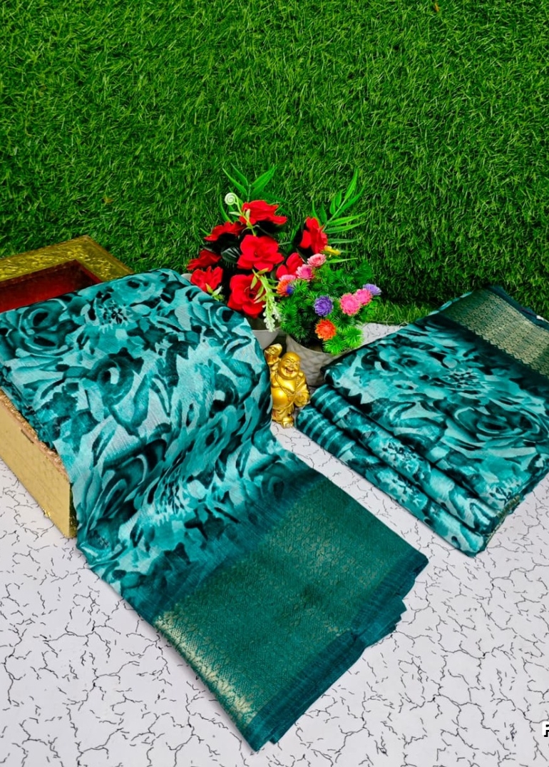 Fancy print office wear cotton sarees all over body flower design pattern design premium look lightweight comfortable wear - DARK SKY BLUE (1)