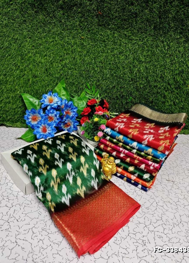 Fancy print office wear cotton sarees all over body flower design pattern premium look lightweight comfortable wear - BOTTLE GREEN