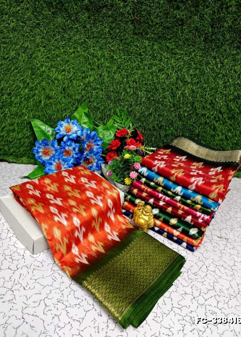 Fancy print office wear cotton sarees all over body flower designf pattern premium look lightweight comfortable wear - ORANGE (2)