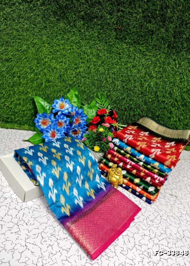 Fancy print office wear cotton sarees all over body flower design pattern premium look lightweight comfortable wear - BLUE COLOUR (1)