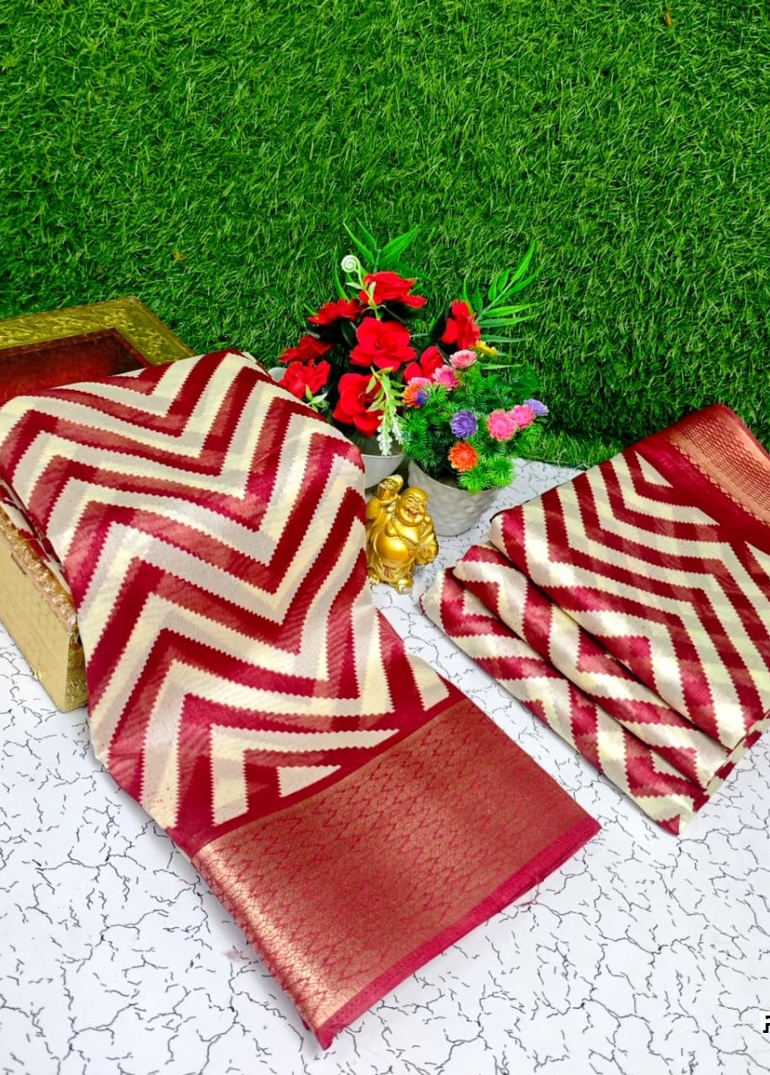 Fancy print office wear cotton sarees all over body zig zag pattern design premium look lightweight comfortable wear - MEJANTA (1)