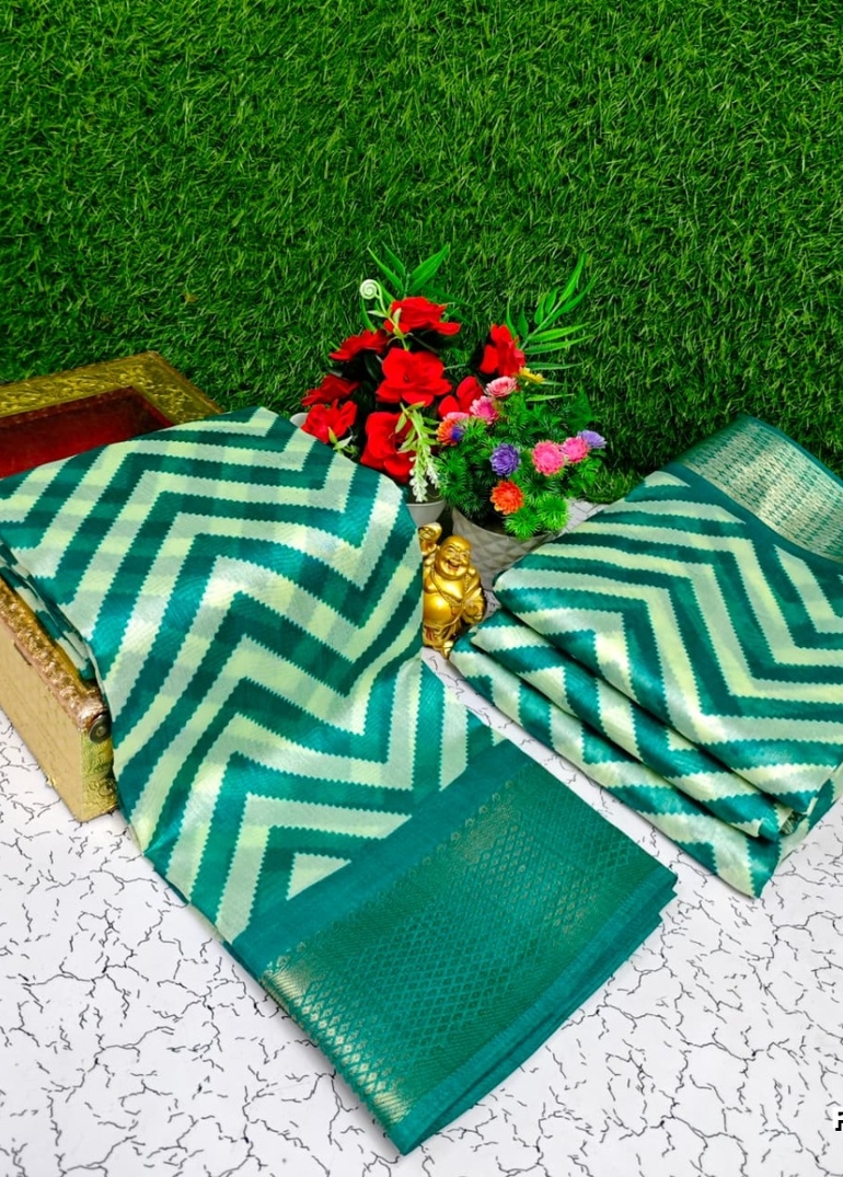 Fancy print office wear cotton sarees all over body zig zag pattern design premium look lightweight comfortable wear - DARK SKY BLUE (2)