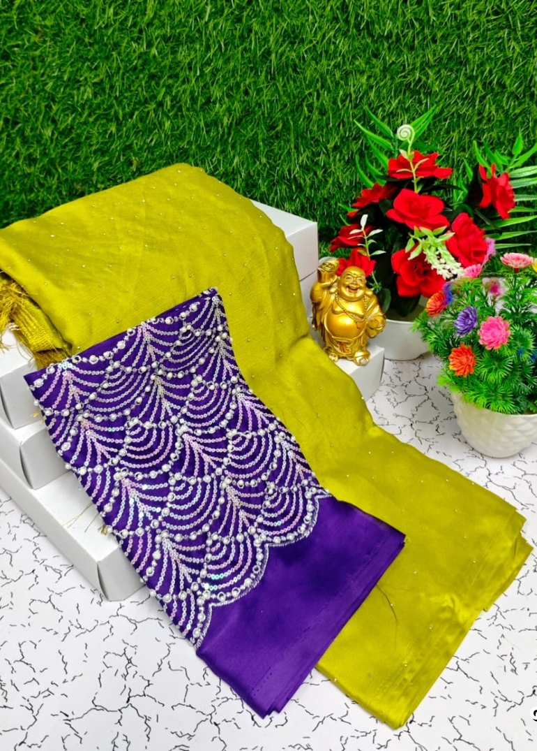 GEORGETTE FANCY SOFT SILK SAREES WITH BLOUSE  PEACOCK DESIGN MODERN FANCY ITEM SAREES - LIGHT YELLOW