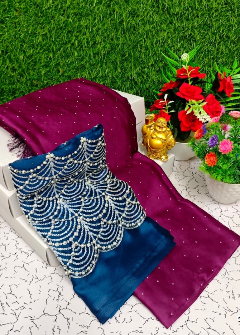 GEORGETTE FANCY SOFT SILK SAREES WITH BLOUSE  PEACOCK DESIGN MODERN FANCY ITEM SAREES - PURPLE COLOUR