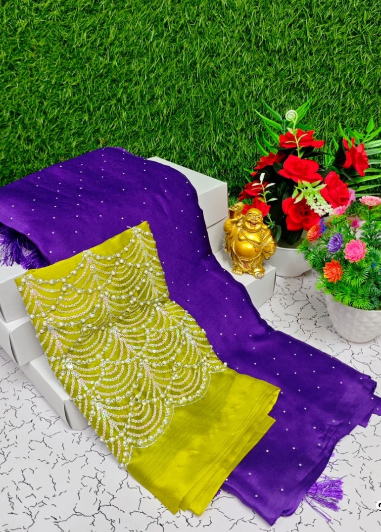 GEORGETTE FANCY SOFT SILK SAREES WITH BLOUSE  PEACOCK DESIGN MODERN FANCY ITEM SAREES - BRINJAL COLOUR