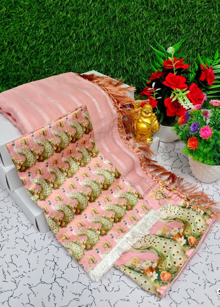 GEORGETTE FANCY SOFT SILK SAREES WITH BLOUSE  PEACOCK DESIGN MODERN FANCY ITEM SAREES - LIGHT SANDLE