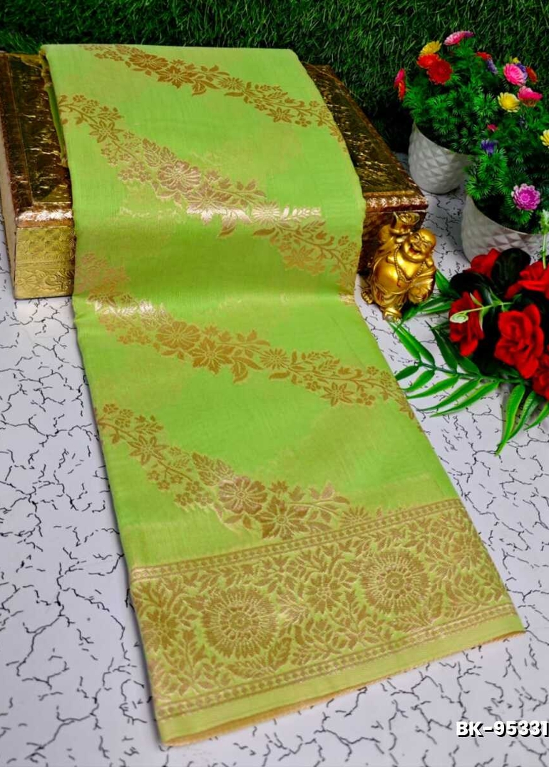 Banaras with our Banarasi Cotton fabric — a beautiful fusion of classic artistry and breathable comfort wear saree - GREEN