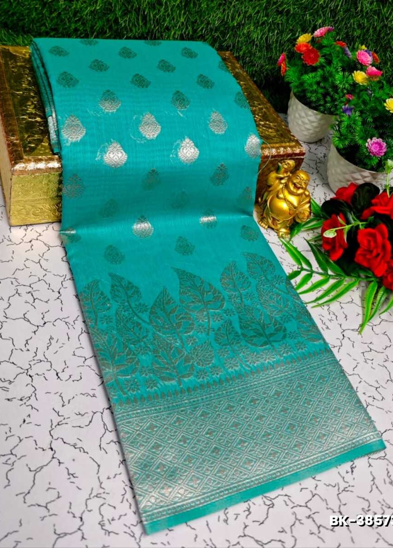 Banaras with our Banarasi Cotton fabric — a beautiful fusion of classic artistry and breathable comfort wear saree - LIGHT SKY BLUE