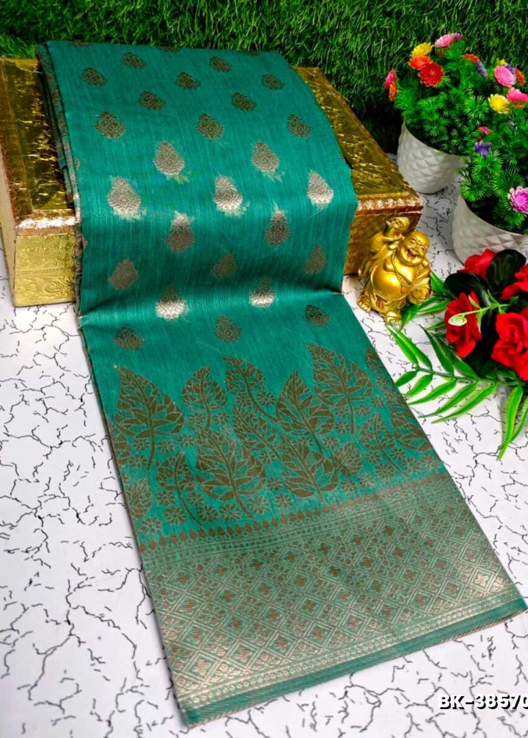 Banaras with our Banarasi Cotton fabric — a beautiful fusion of classic artistry and breathable comfort wear saree - TEAL COLOUR (1)