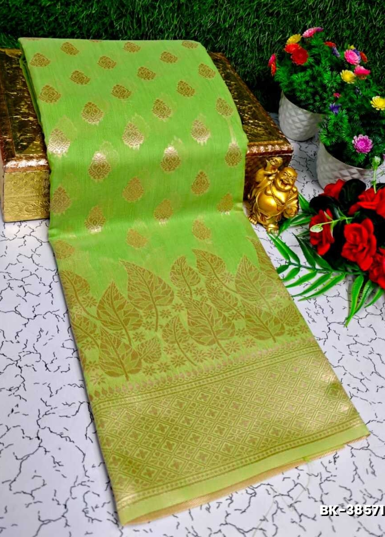 Banaras with our Banarasi Cotton fabric — a beautiful fusion of classic artistry and breathable comfort wear saree - GREEN (1)