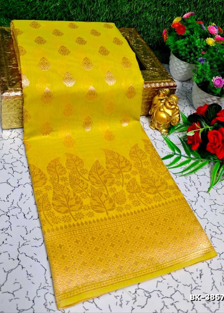 Banaras with our Banarasi Cotton fabric — a beautiful fusion of classic artistry and breathable comfort wear saree - LEMON COLOUR