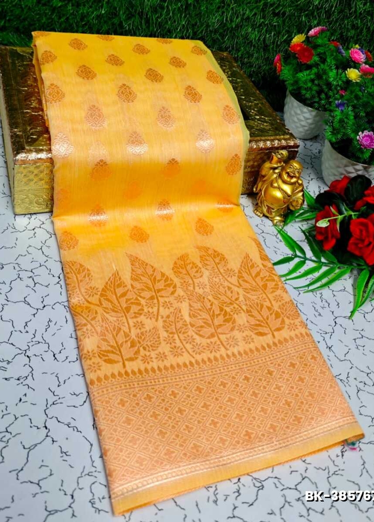 Banaras with our Banarasi Cotton fabric — a beautiful fusion of classic artistry and breathable comfort wear saree - GOLD COLOUR