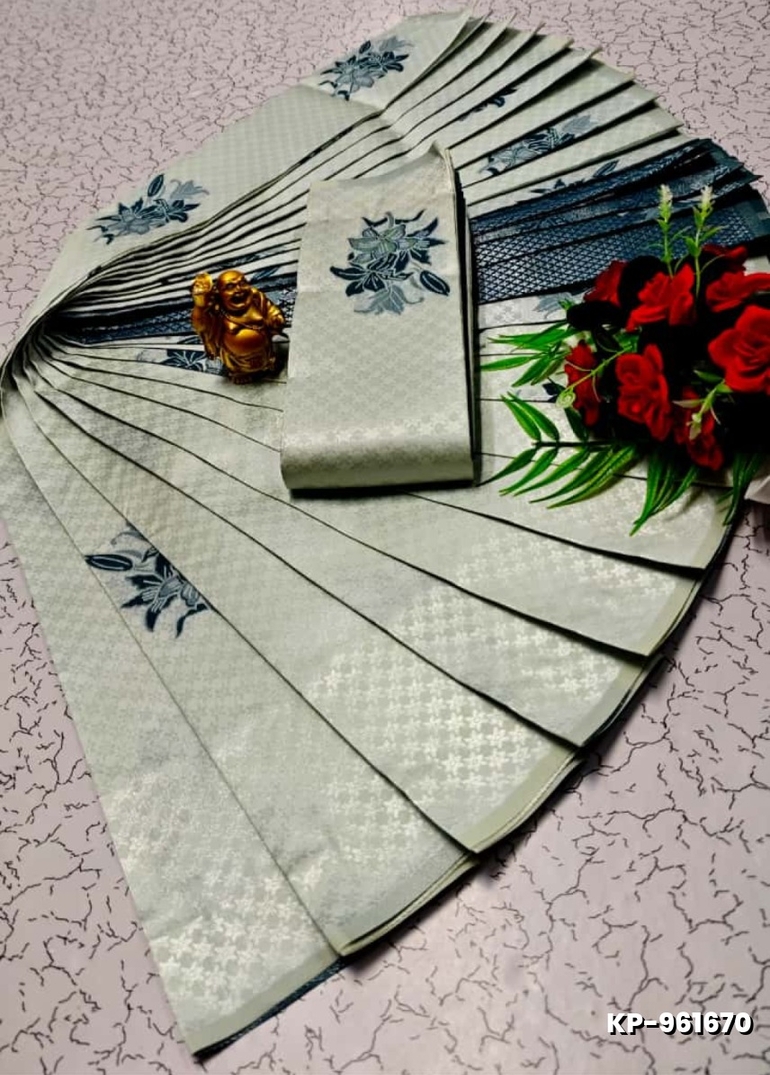 Kubera borderless elite bridal rapier fancy light weight silk type sarees function wear - IVORY COLOUR