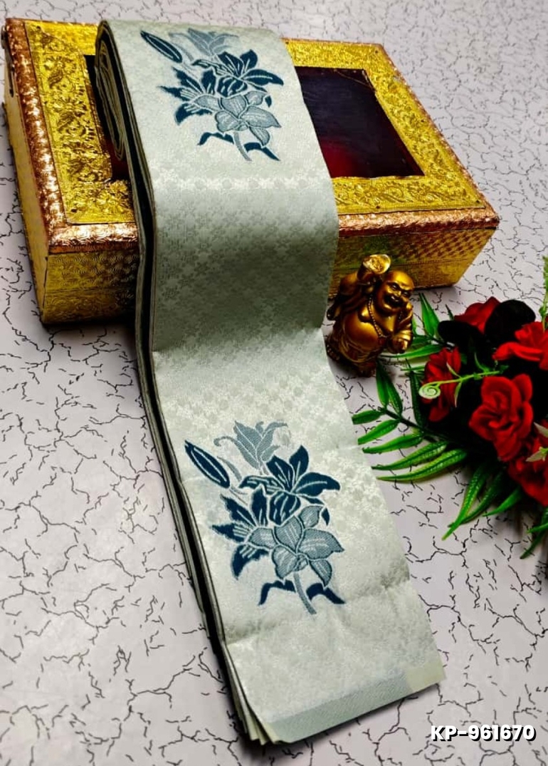 Kubera borderless elite bridal rapier fancy light weight silk type sarees function wear - IVORY COLOUR