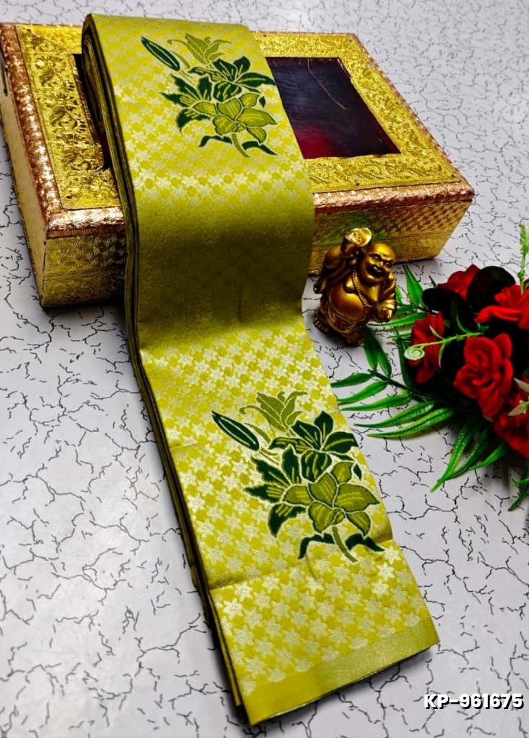 Kubera borderless elite bridal rapier fancy light weight silk type sarees function wear - LEMON COLOUR