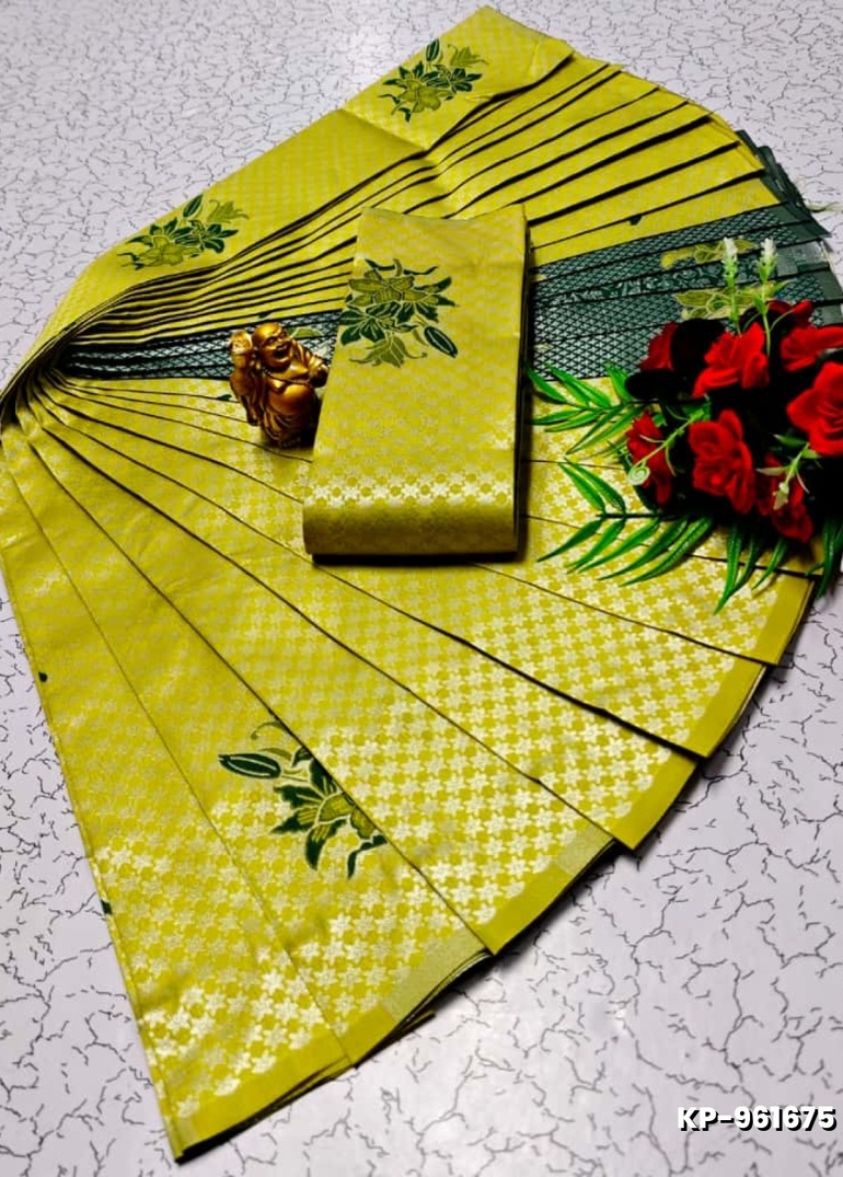 Kubera borderless elite bridal rapier fancy light weight silk type sarees function wear - LEMON COLOUR