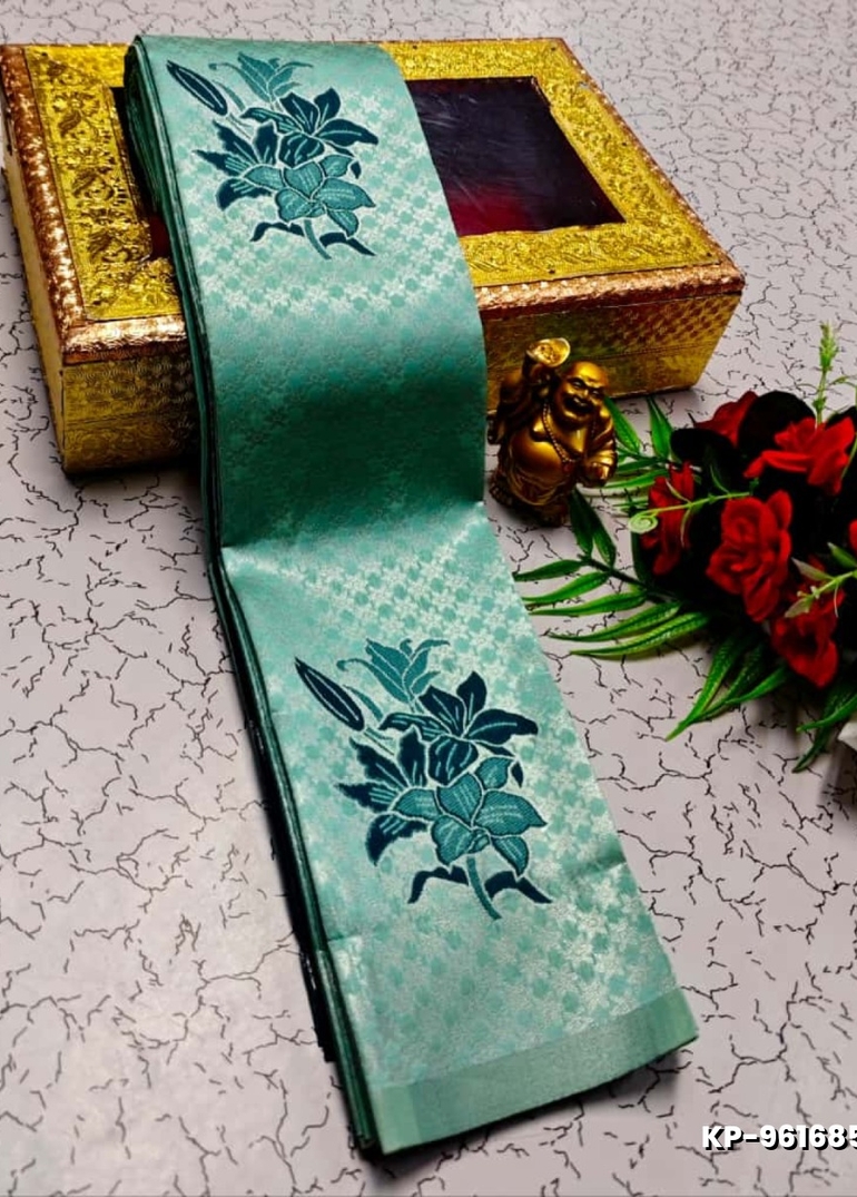 Kubera borderless elite bridal rapier fancy light weight silk type sarees function wear- BLUE SHADE