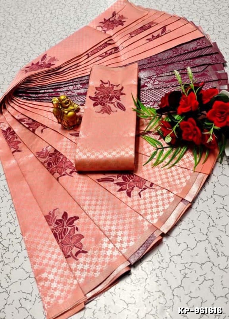 Kubera borderless elite bridal rapier fancy light weight silk type sarees function wear - ORANGE