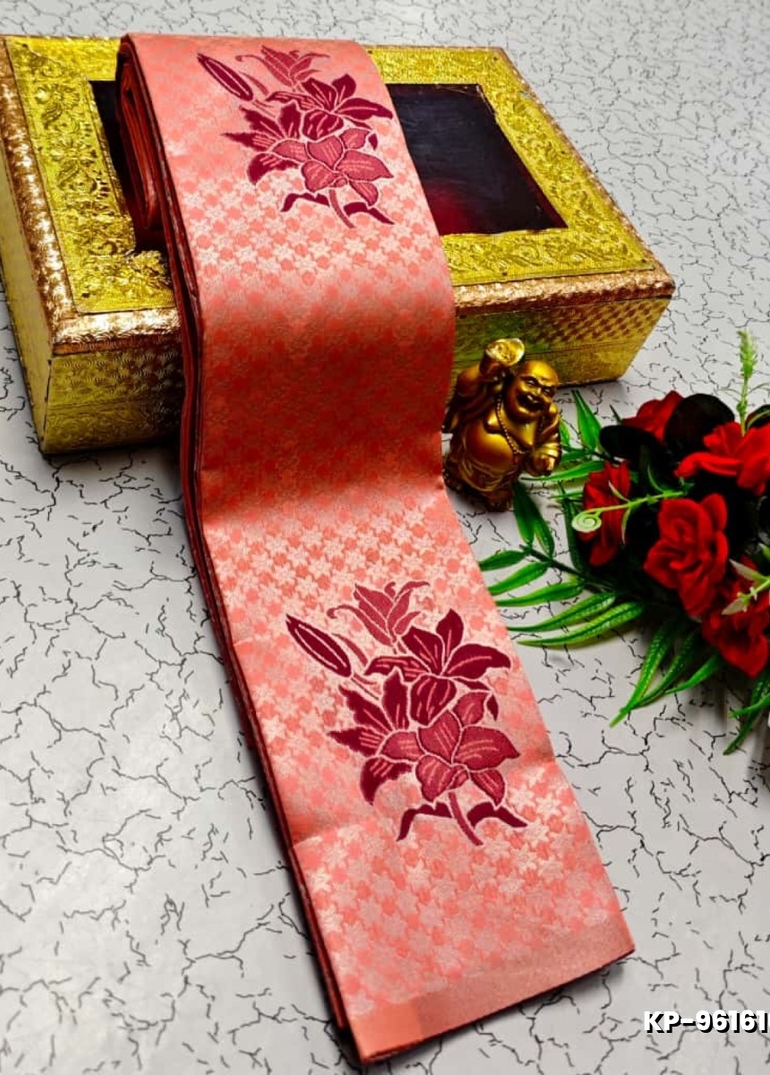 Kubera borderless elite bridal rapier fancy light weight silk type sarees function wear - ORANGE