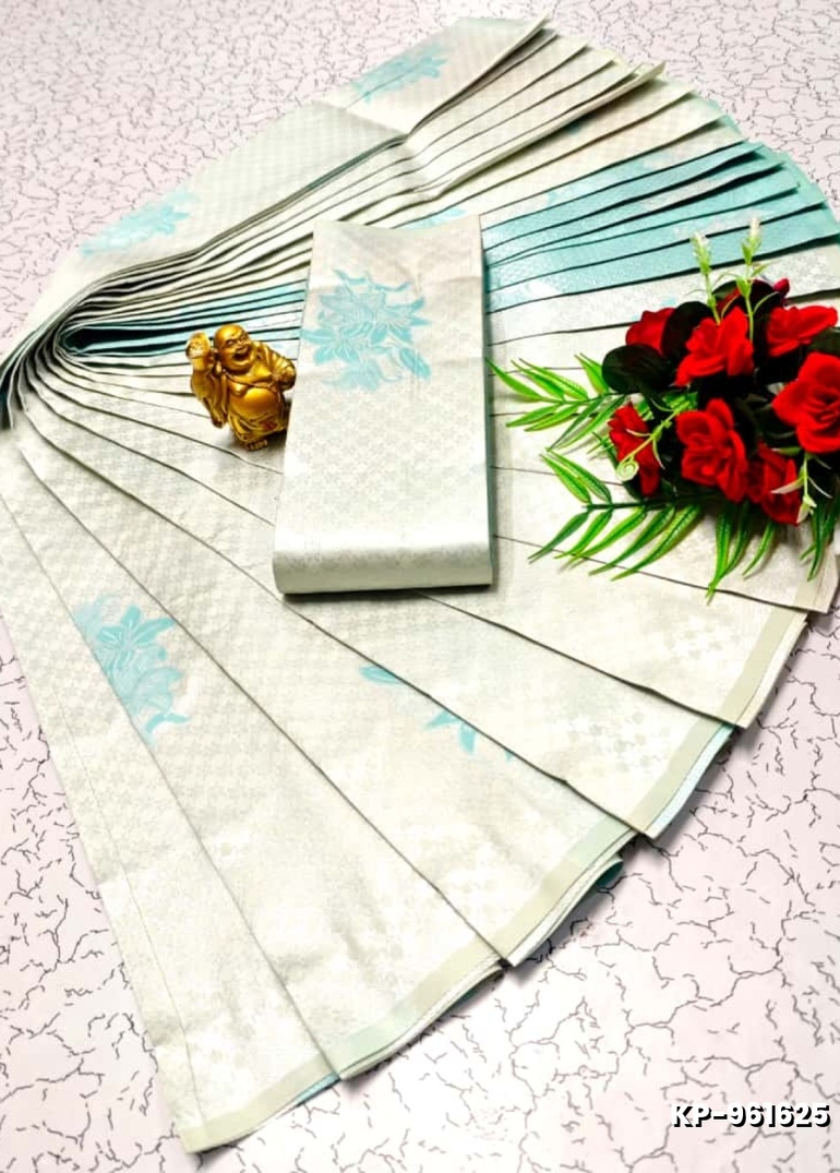 Kubera borderless elite bridal rapier fancy light weight silk type sarees function wear- WHITE