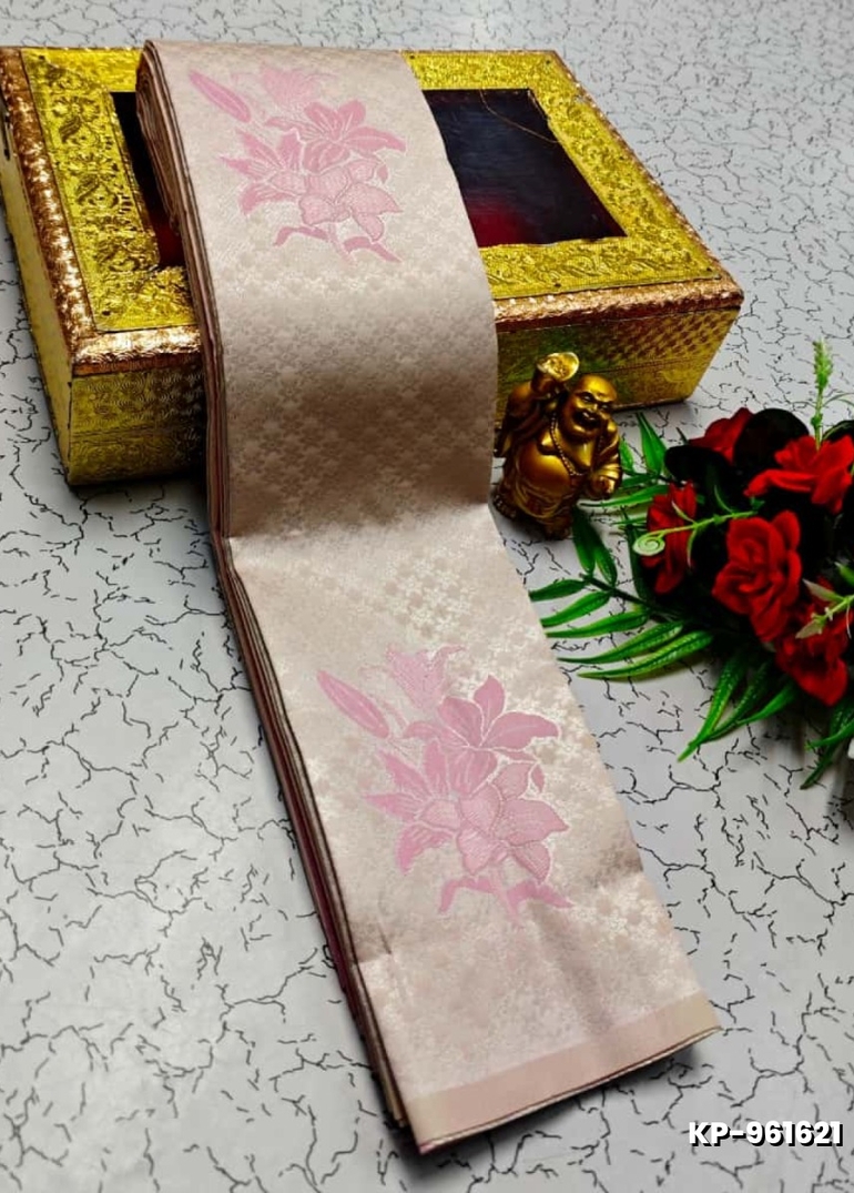 Kubera borderless elite bridal rapier fancy light weight silk type sarees function wear - BABY PINK