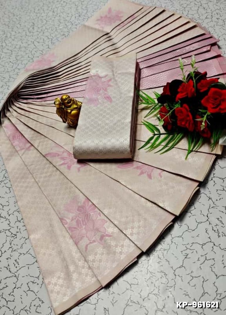 Kubera borderless elite bridal rapier fancy light weight silk type sarees function wear - BABY PINK