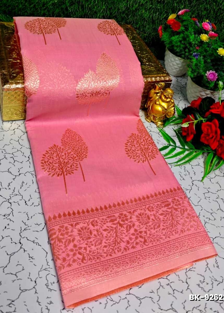 Banaras with our Banarasi Cotton fabric — a beautiful fusion of classic artistry and breathable comfort wear saree - BABY PINK (1)