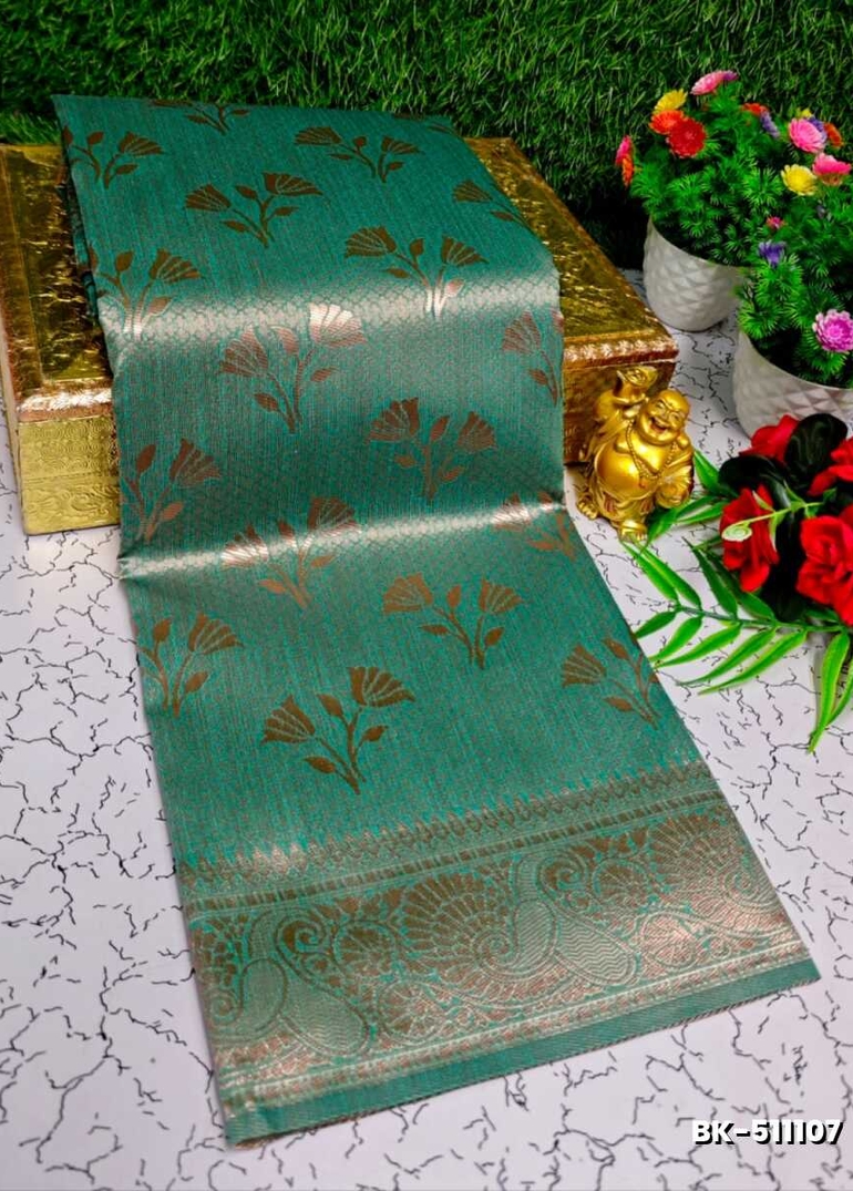 Banaras with our Banarasi Cotton fabric — a beautiful fusion of classic artistry and breathable comfort wear saree - TEAL COLOUR (2)