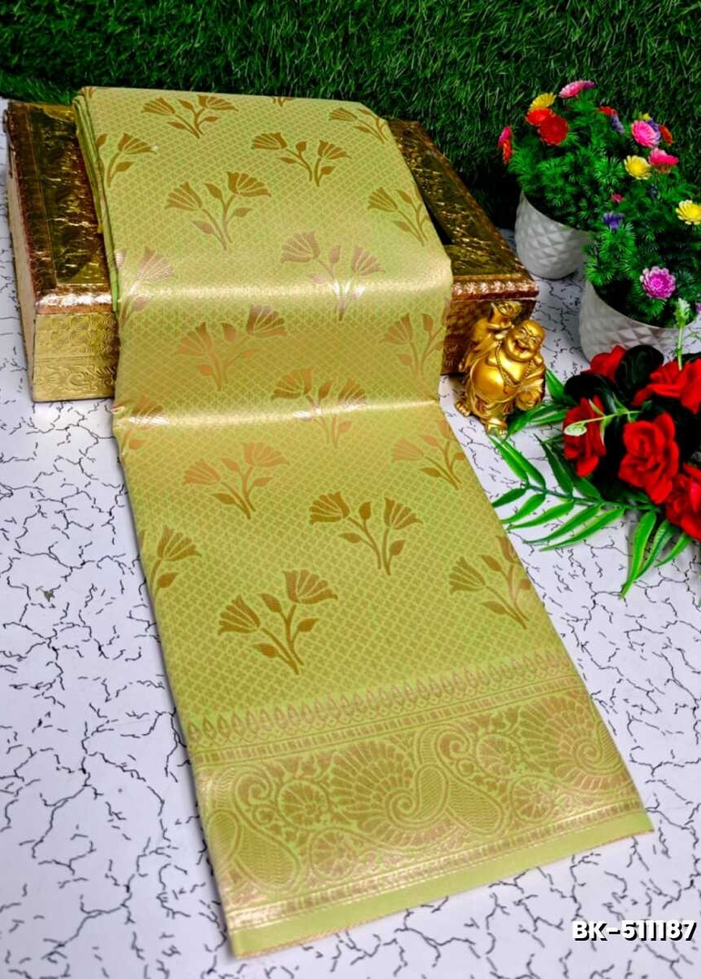 Banaras with our Banarasi Cotton fabric — a beautiful fusion of classic artistry and breathable comfort wear saree - FLORAISON GREEN