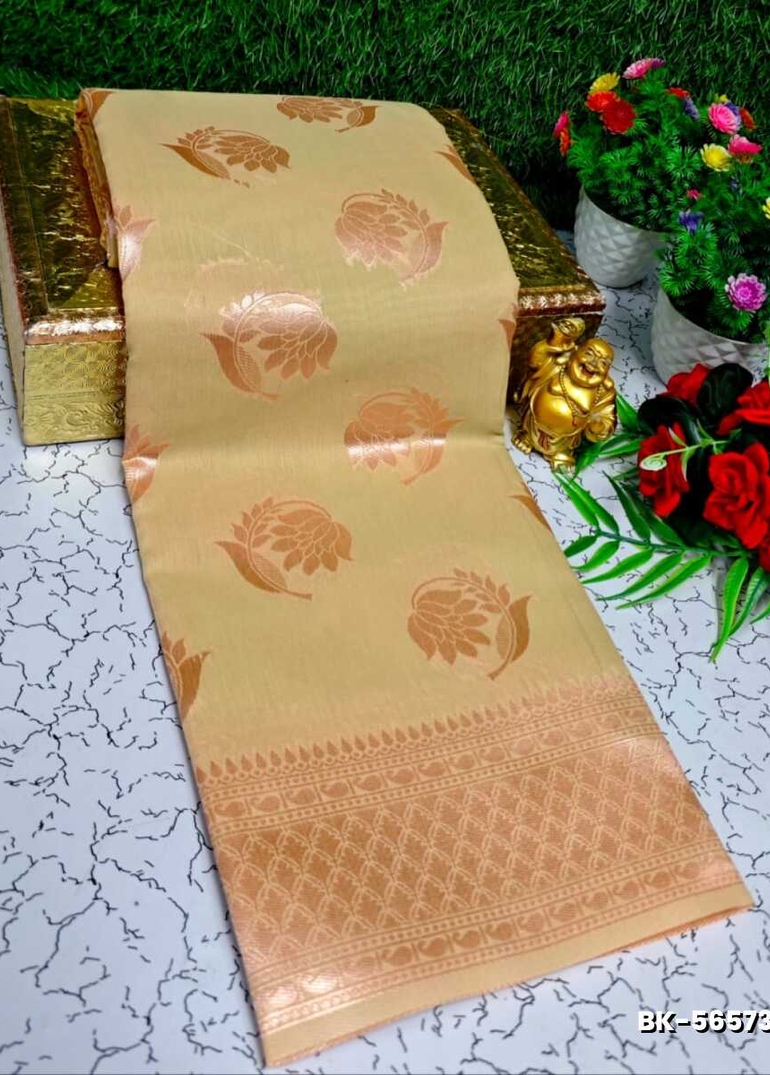 Banaras with our Banarasi Cotton fabric — a beautiful fusion of classic artistry and breathable comfort wear saree - CREAM (1)