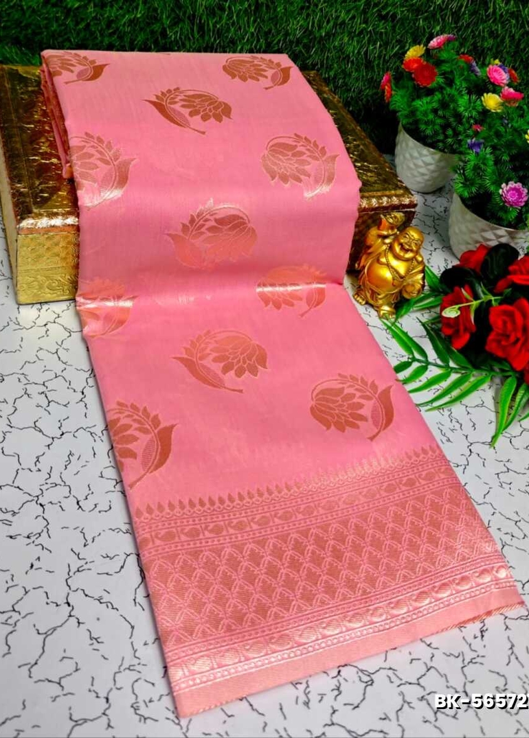 Banaras with our Banarasi Cotton fabric — a beautiful fusion of classic artistry and breathable comfort wear saree - BABY PINK (3)
