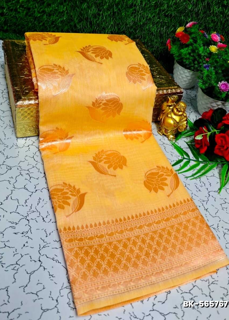 Banaras with our Banarasi Cotton fabric — a beautiful fusion of classic artistry and breathable comfort wear saree - GOLD COLOUR (2)
