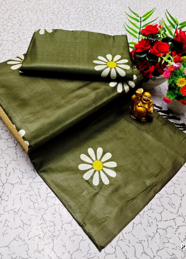 Elegant Pashmina Cotton Saree – Trending Collection - OLIVE GREEN