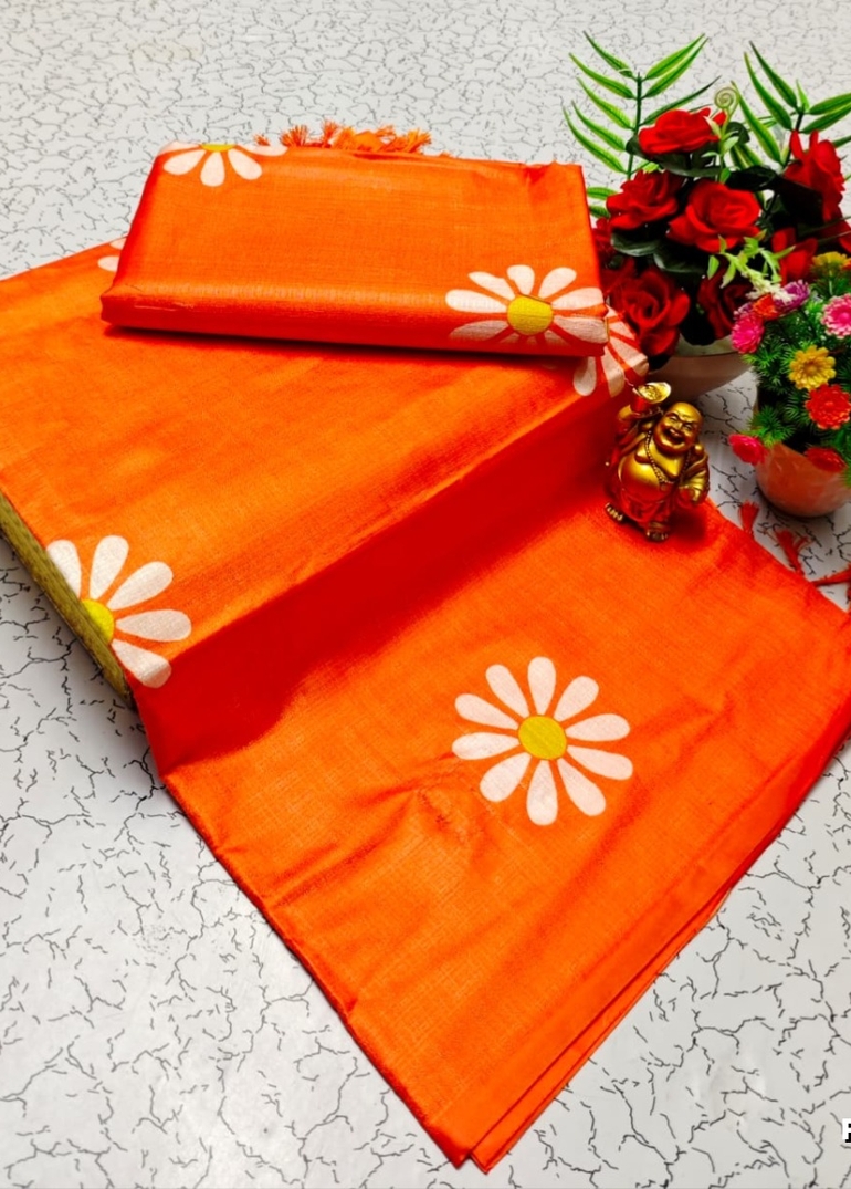 Elegant Pashmina Cotton Saree – Trending Collection - ORANGE