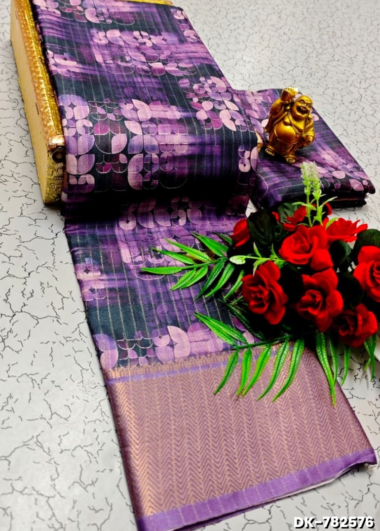 Digital printing dola silk cotton sarees - PLUM COLOUR