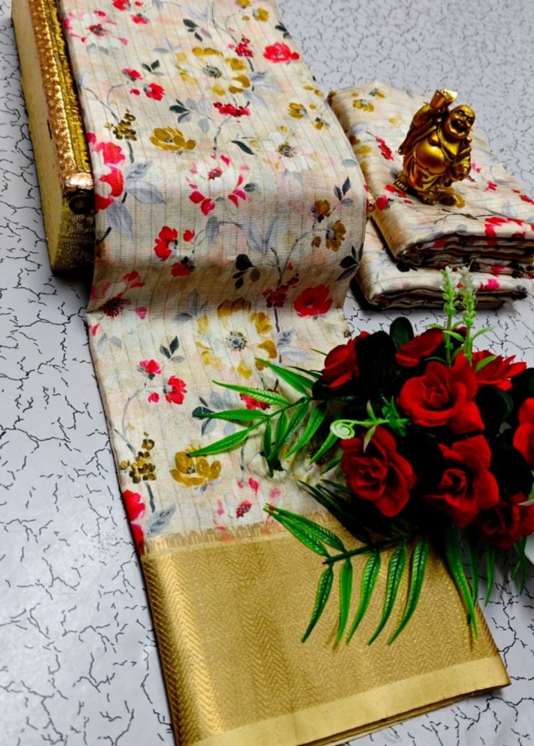 Digital printing dola silk cotton sarees - LIGHT SANDLE