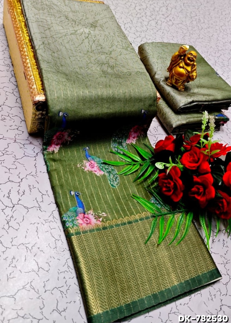Digital printing dola silk cotton sarees - PESTA GREEN (1)